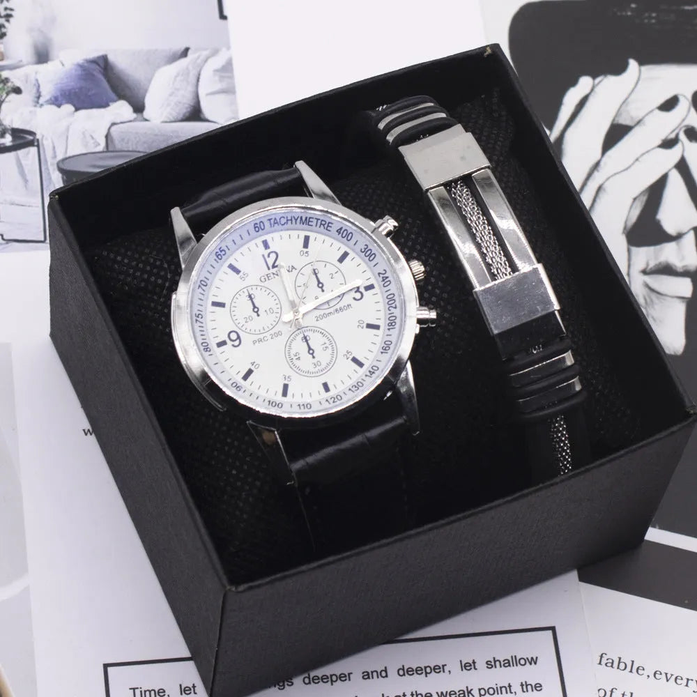 Men's quartz wrist watch with alloy case, glass mirror, 4.2cm dial, shown in black brown colour option