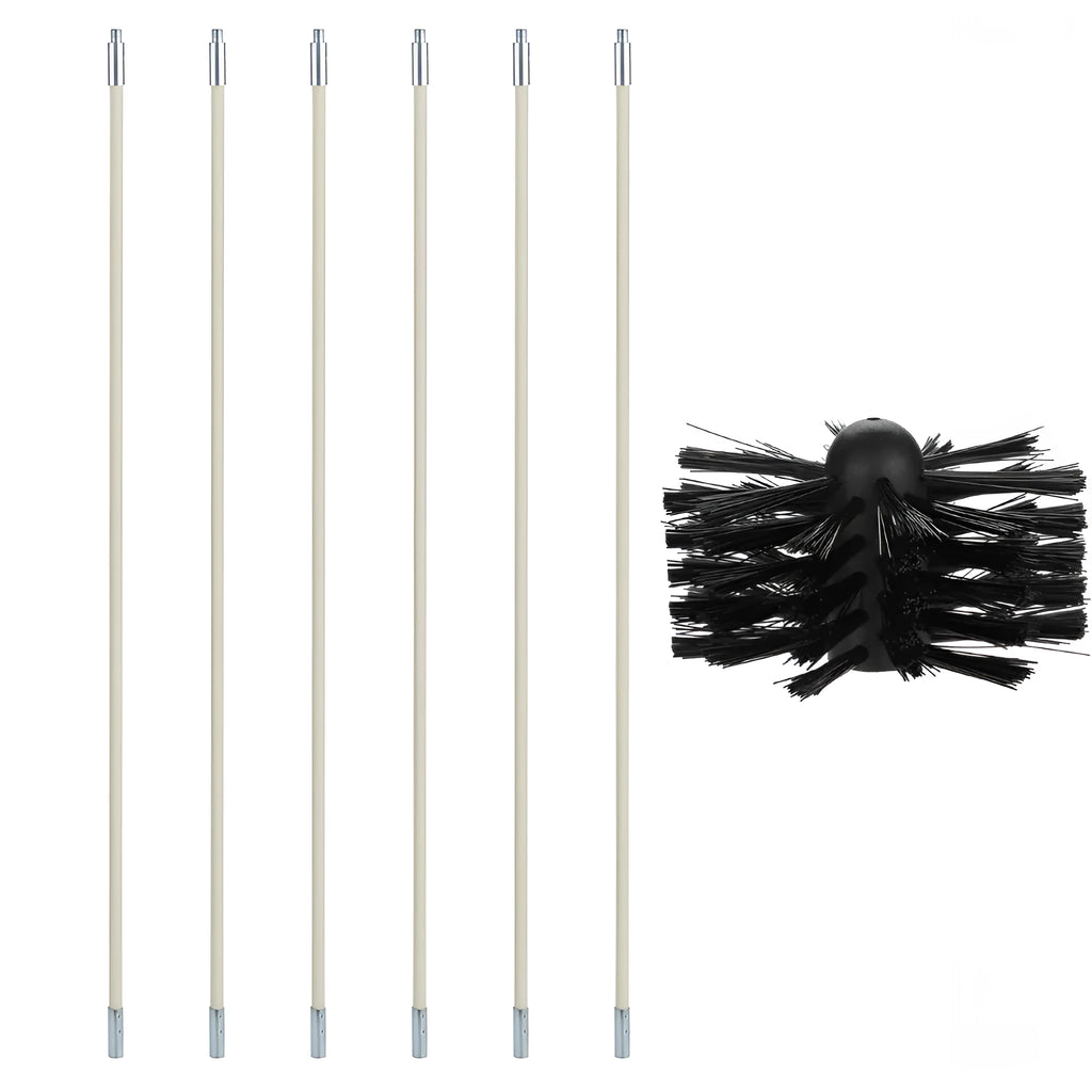 Flexible chimney cleaning brush with nylon bristles for dryer vent and range hood ducts