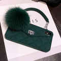 Soft plush teddy bear design iPhone back cover case in dark green, black, and ash grid colour options.