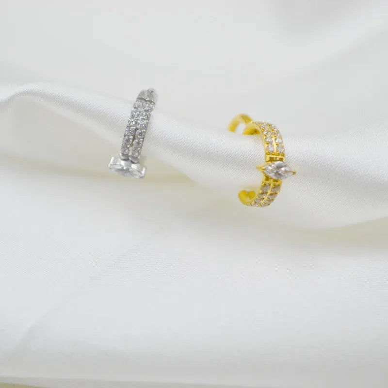Titanium steel heart-shaped earrings with zircon diamonds in gold or silver colours