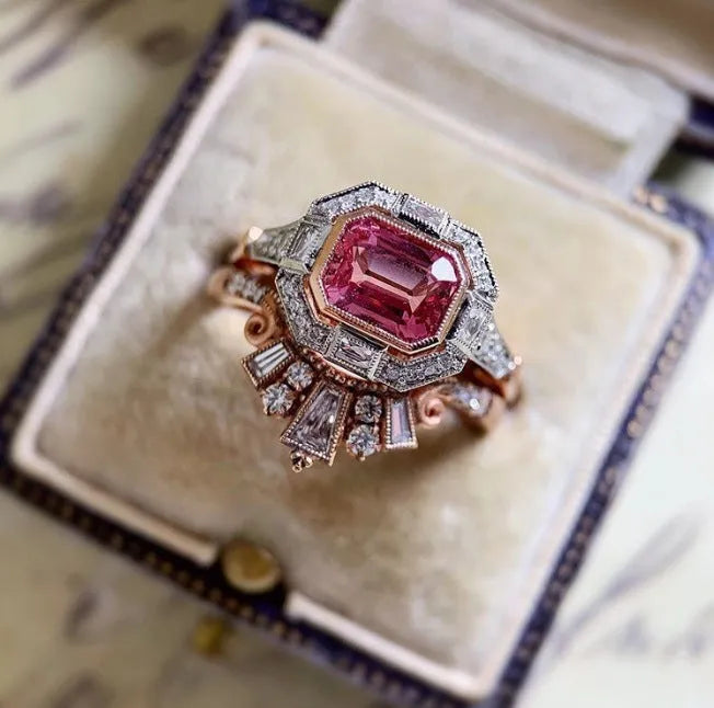 Geometric rose gold women's fashion ring with retro styling