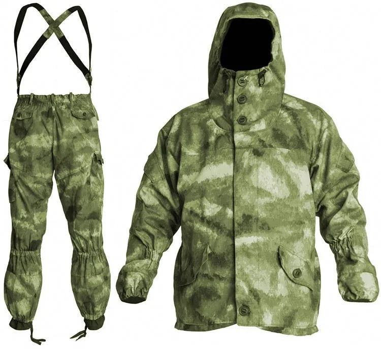 Men's Special Forces tactical camouflage battle suit jacket and trousers set in cotton blend fabric.