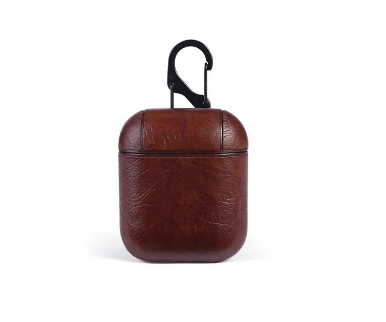 Genuine leather charging case for Apple AirPods in black, brown, light brown, and red colours