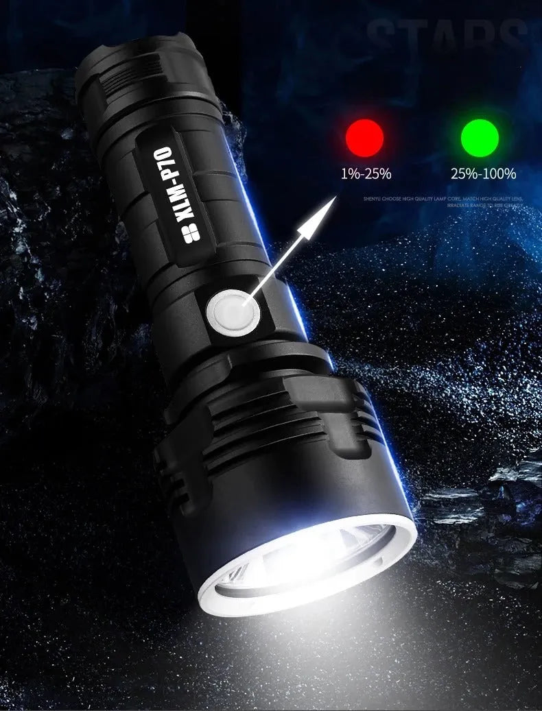 Rechargeable Super Bright LED Flashlight Focusing Light Outdoor Xenon Lamp with Aluminium Alloy Body for Caving Camping Hiking Hunting Night Fishing Patrolling - Available in L2 P20 P70 Models Single or Double Battery Options