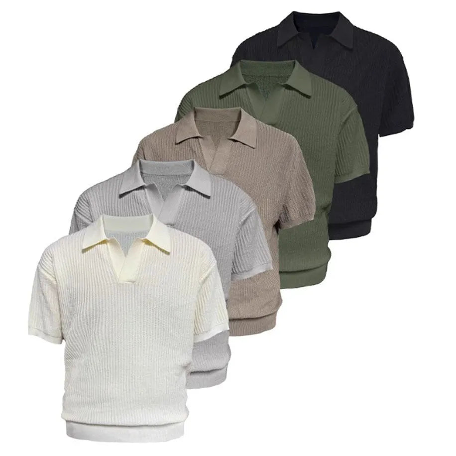 Creamy-white business polo shirt with loose fit and short sleeves for summer wear.