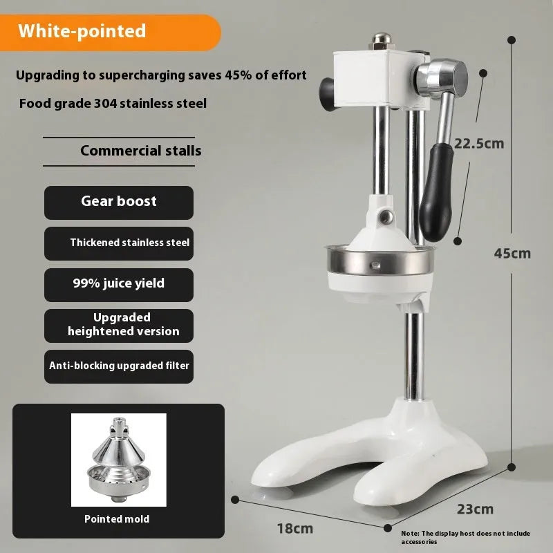 Vertical stainless steel manual juicer with multiple tip and colour options