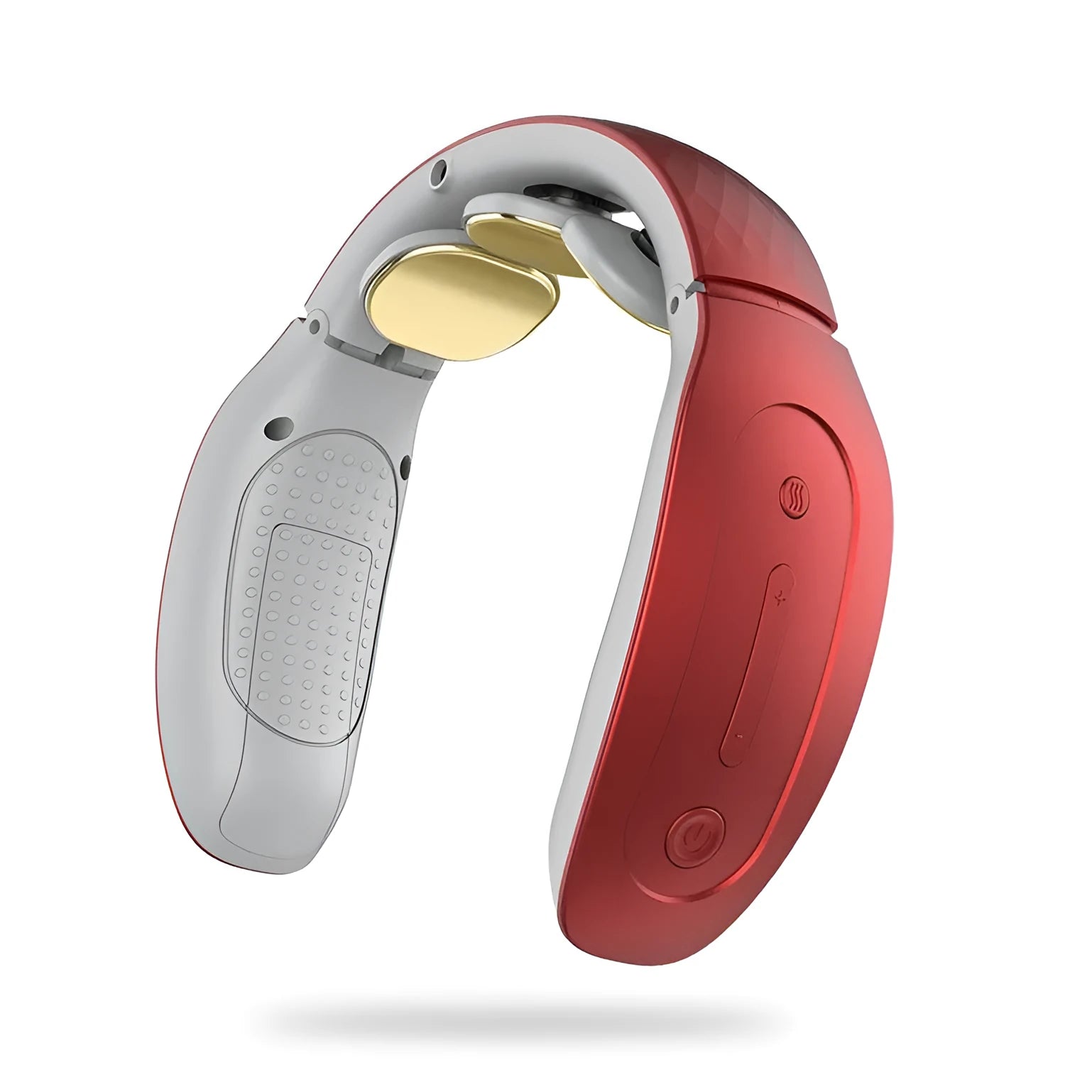 Small intelligent cervical massager in red or white with battery power and multiple massage techniques