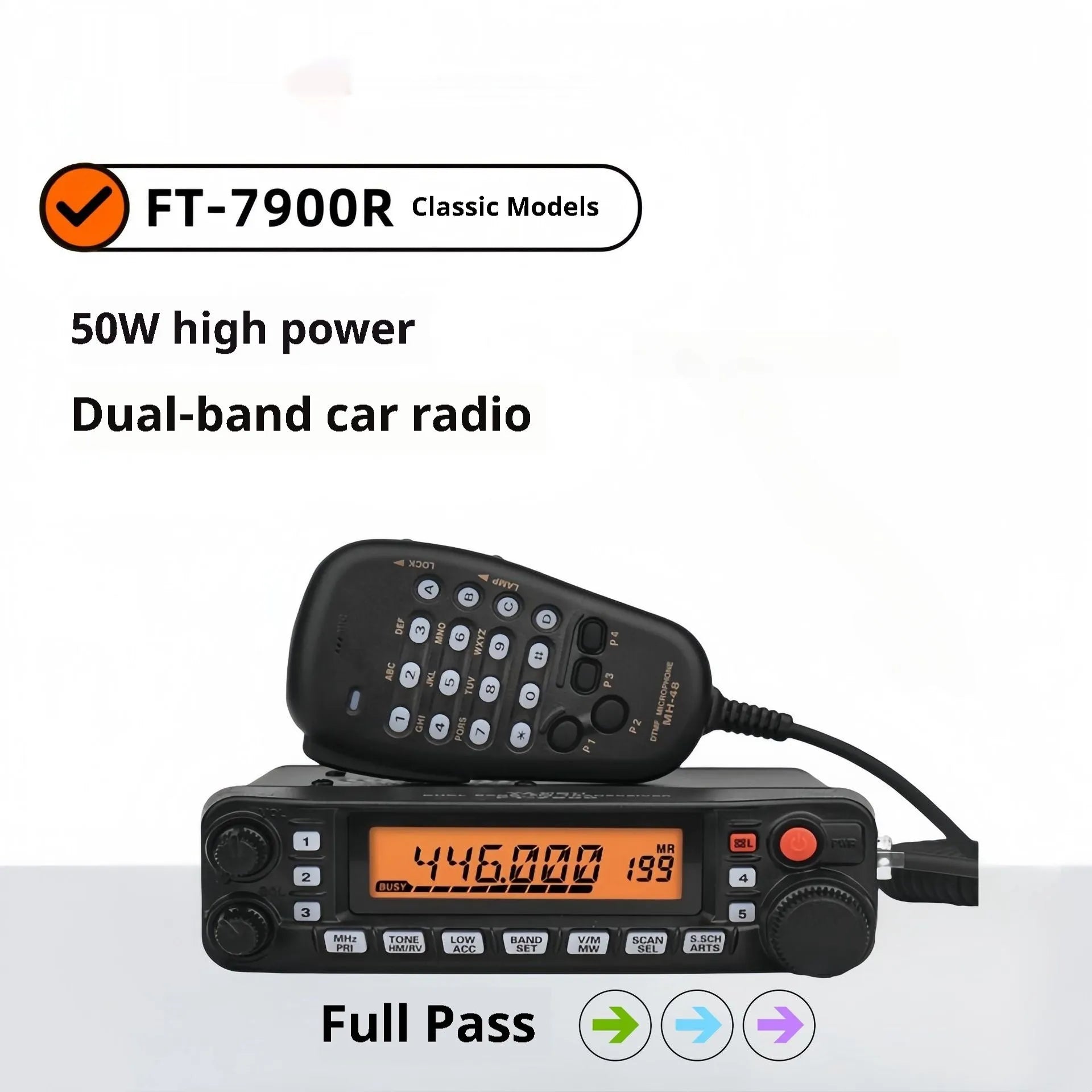 High-power radio car interphone with walkie-talkie handset and antenna clamp for self-driving tour communication