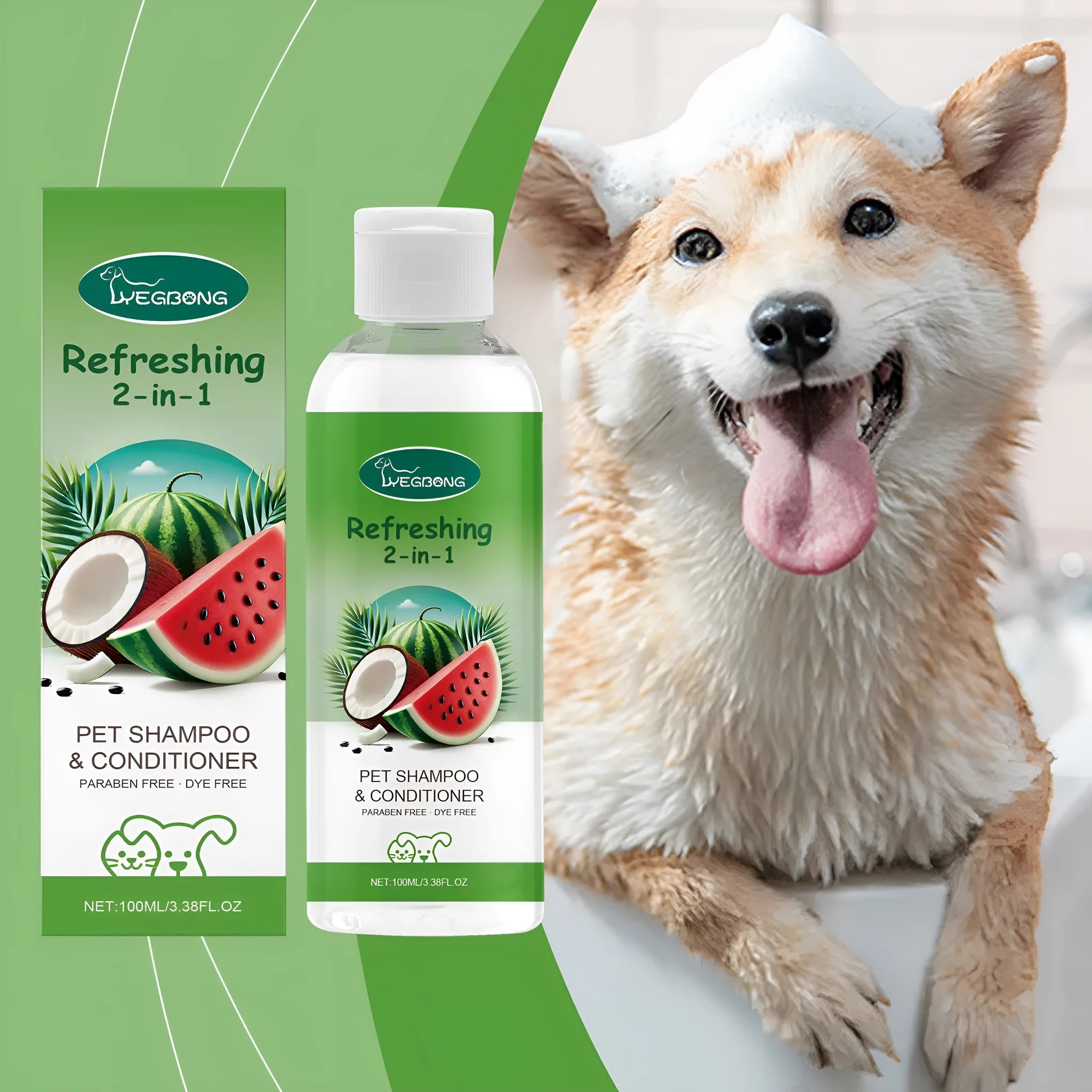 100ml pet 2-in-1 shampoo bottle with watermelon and coconut extract label