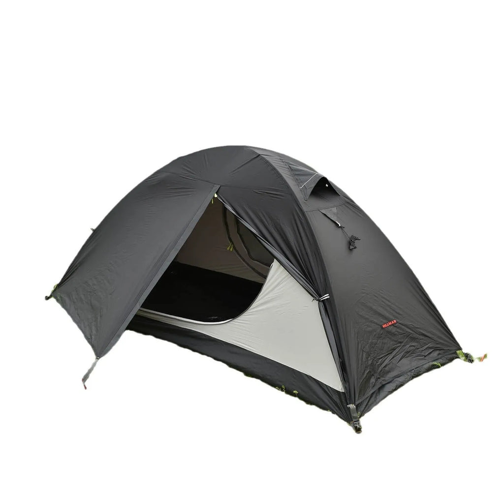 Single person double account hiking tent with aluminium poles shown in orange colour.