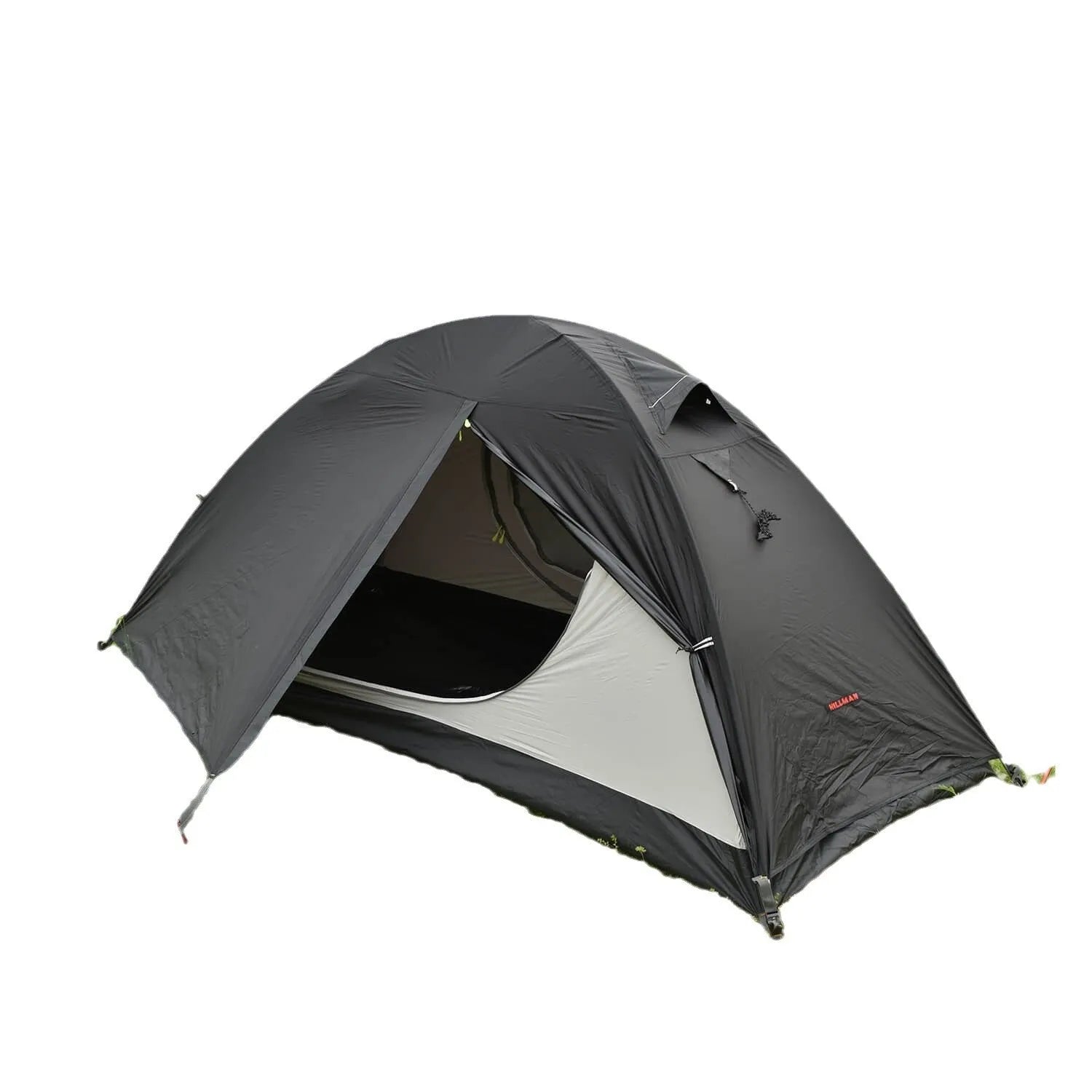 Single person double account hiking tent with aluminium poles shown in orange colour.
