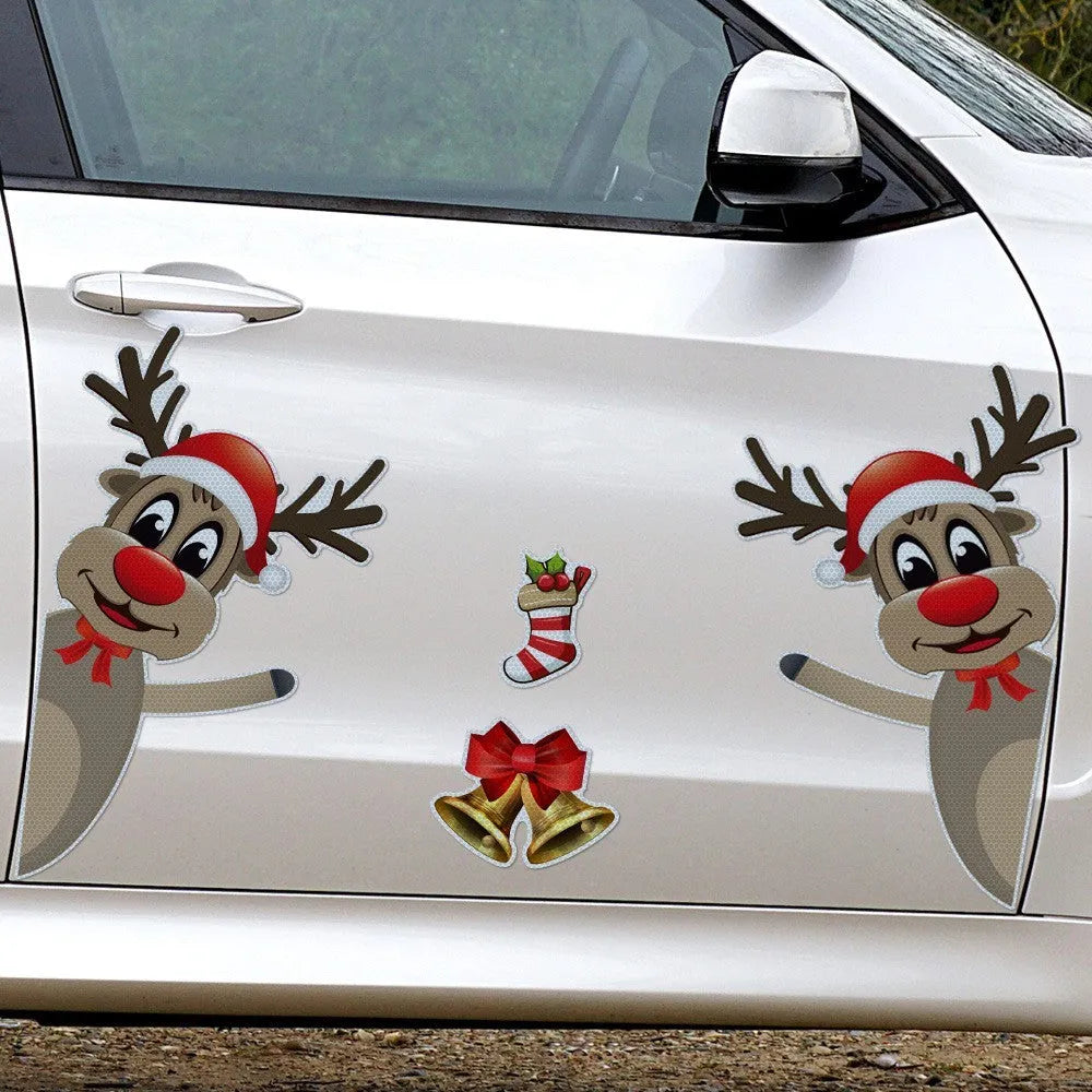 Christmas elk bell magnetic luminous reflective bumper sticker set for car decoration
