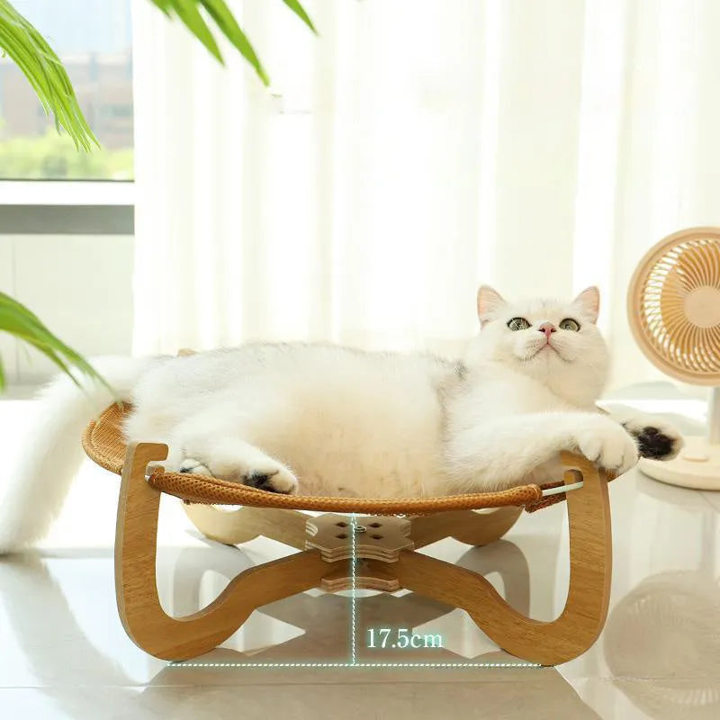 Brown woven rattan pet hammock bed measuring 46x46cm with a 17.5cm high frame
