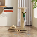 Solid wood cat scratching post with turntable and climbing frame in natural wood finish