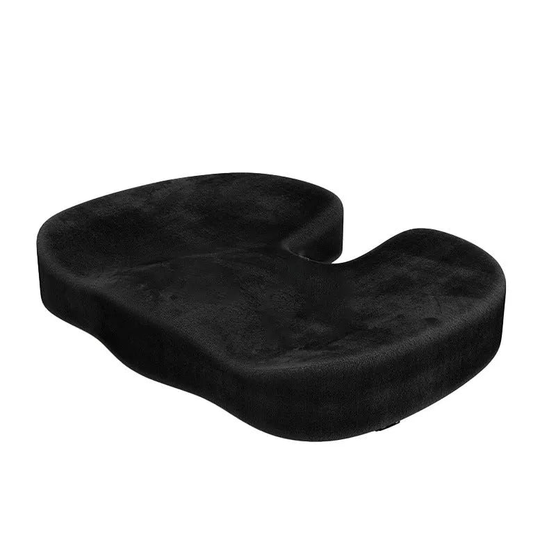 Black flannel U-shaped memory foam seat cushion measuring 46 by 36 centimetres