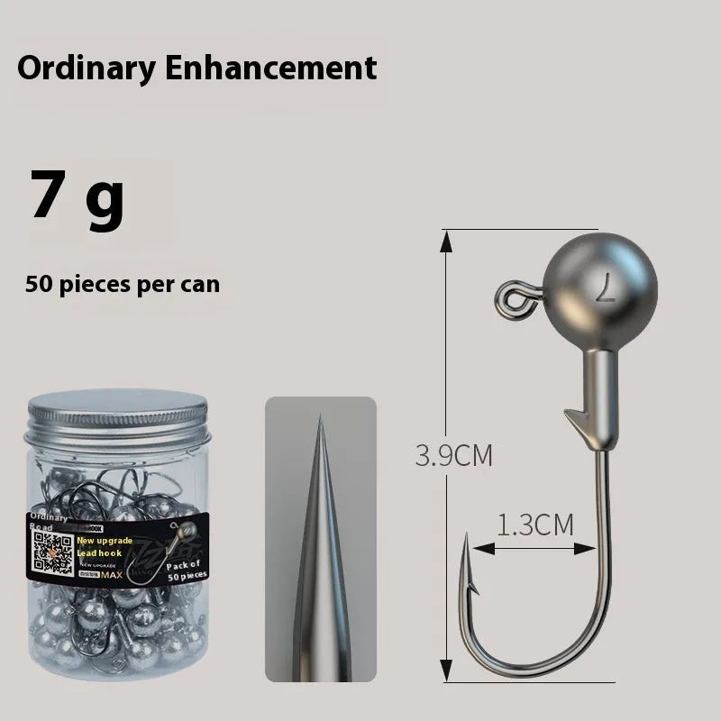 Set of 50 enhanced fishing jig hooks with lead heads and 4-times strengthened steel construction