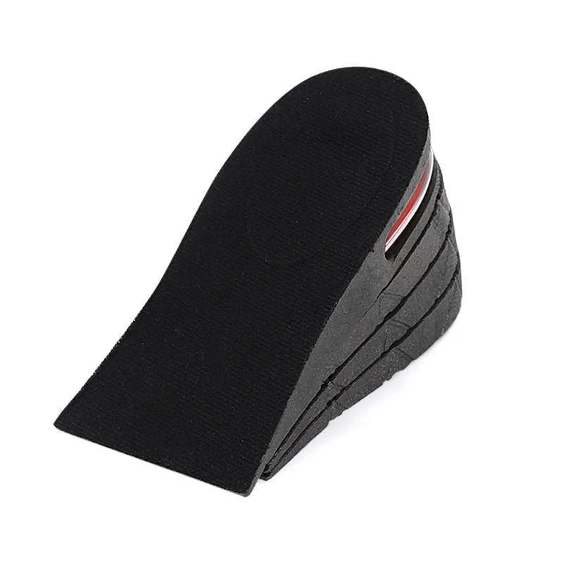 Black height increasing insole with layered design, half insole and full pad options, suitable for shoe sizes 35 to 44