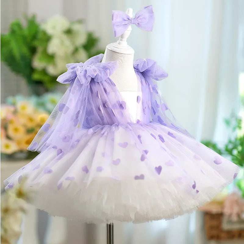Purple gauzy tutu princess dress with bow detail for girls height 80-160cm