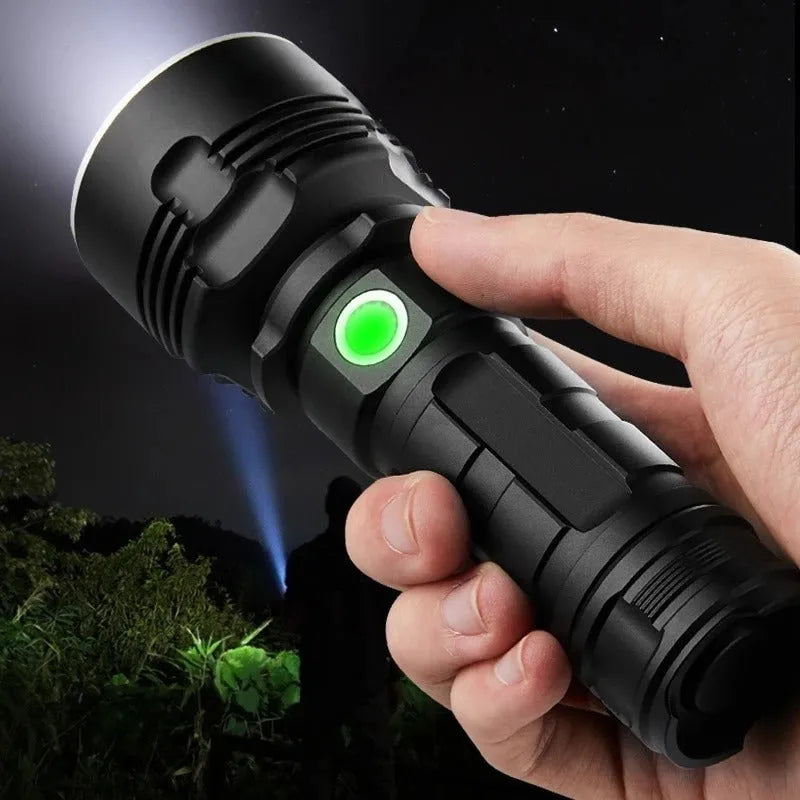 Rechargeable Super Bright LED Flashlight Focusing Light Outdoor Xenon Lamp with Aluminium Alloy Body for Caving Camping Hiking Hunting Night Fishing Patrolling - Available in L2 P20 P70 Models Single or Double Battery Options