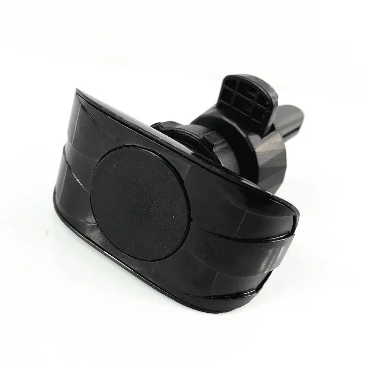 Glossy black car phone holder mounted on vehicle air vent holding smartphone
