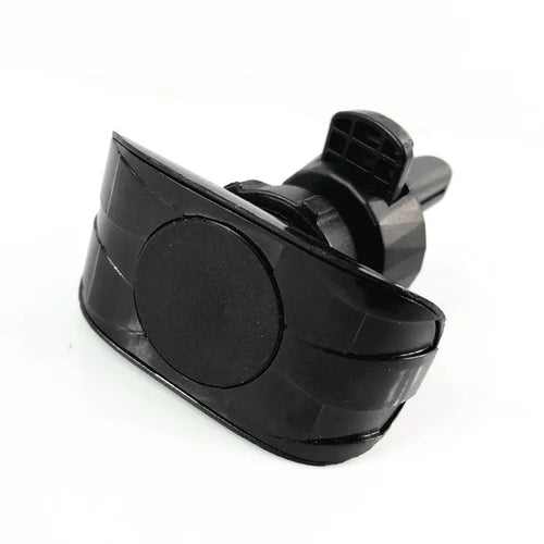 Glossy black car phone holder mounted on vehicle air vent holding smartphone