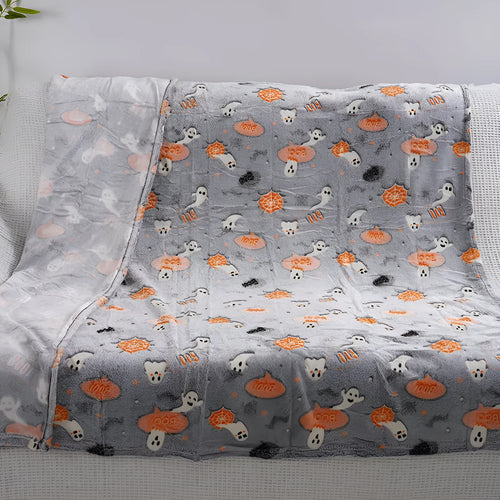 Cartoon style flannel child blanket shown covering an air conditioner, available in multiple colours.