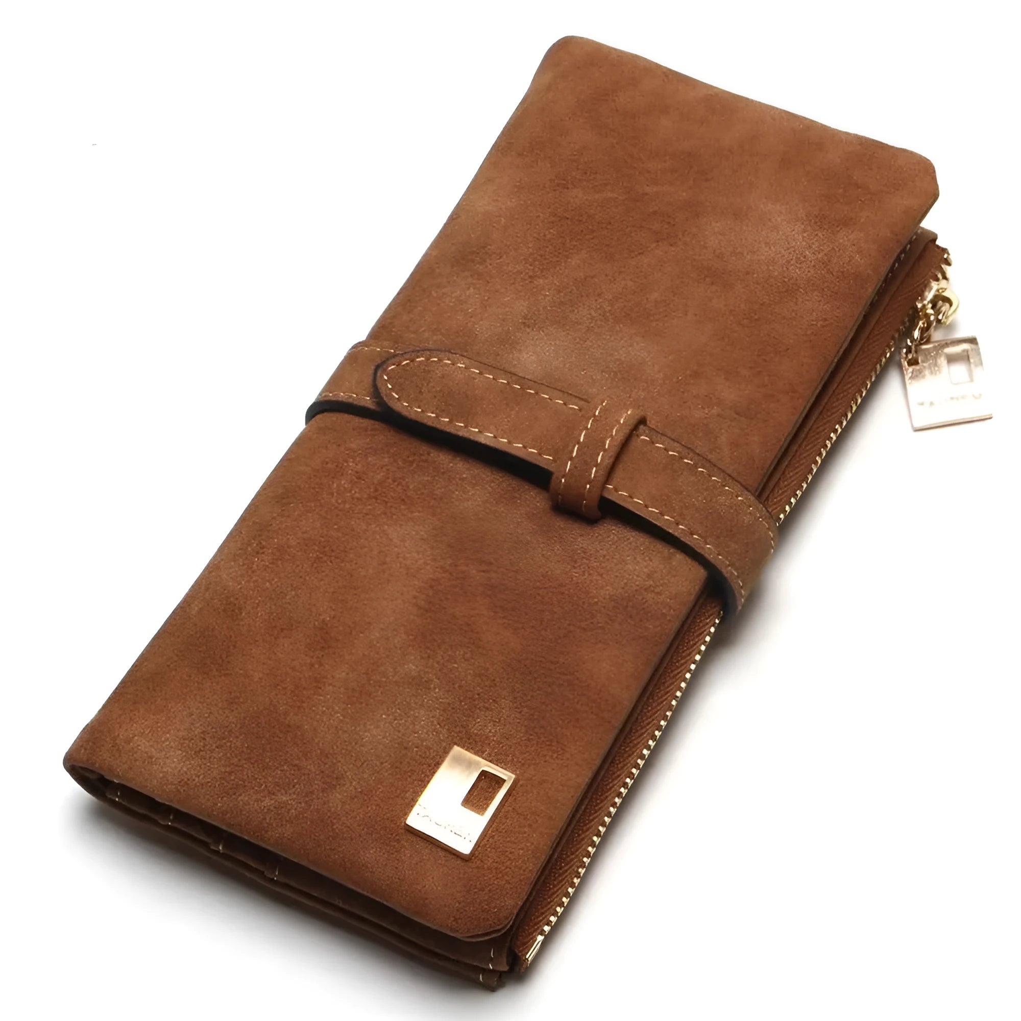 Korean retro matte Pu leather long wallet open showing card slots, note compartment and zip pocket