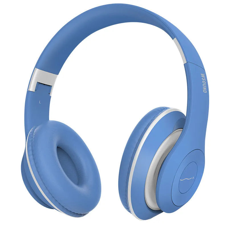 Blue and red Bluetooth wireless stereo headset with bilateral earpieces