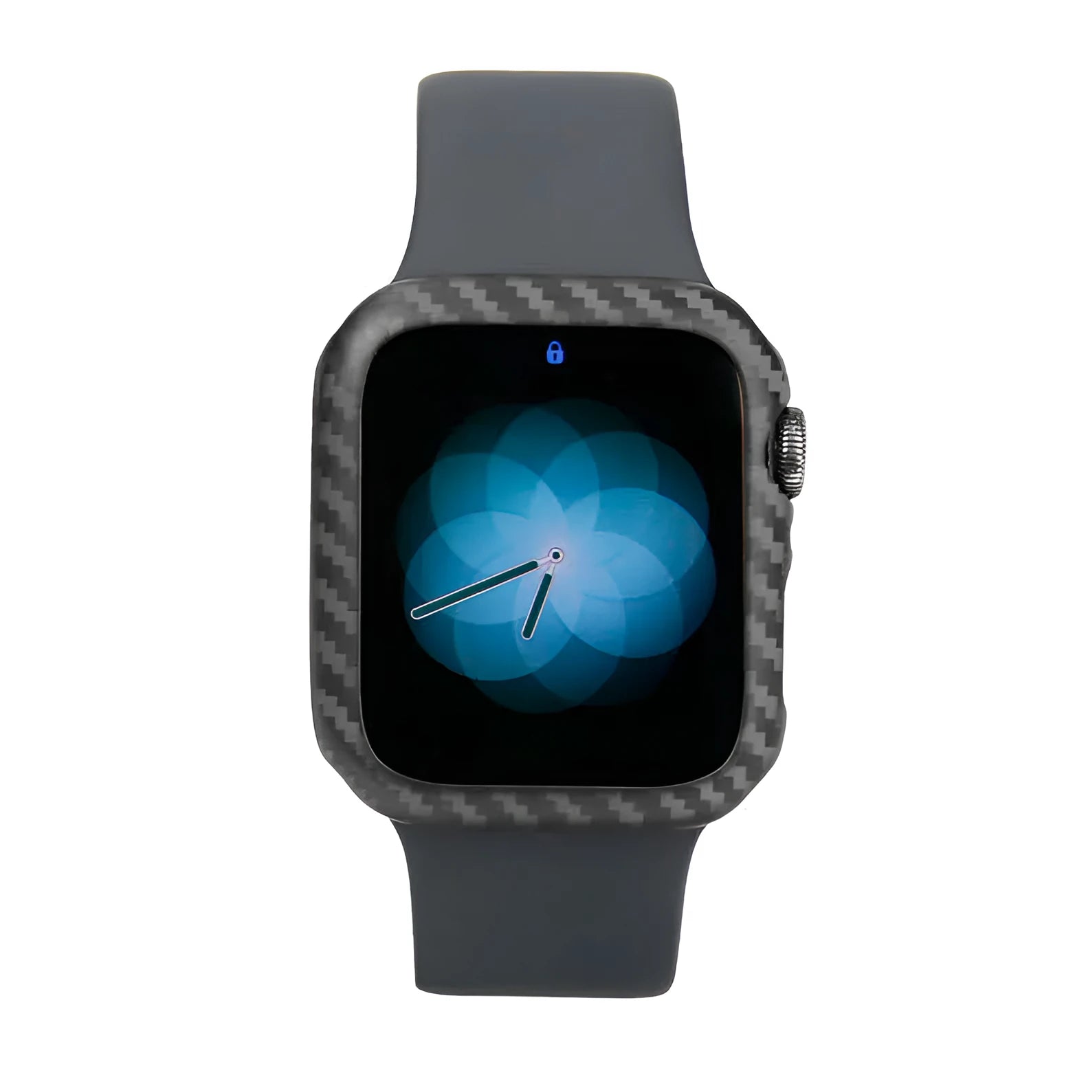Carbon fibre protective case for Apple Watch 4 in 44mm size showing ultra-thin half wrap design
