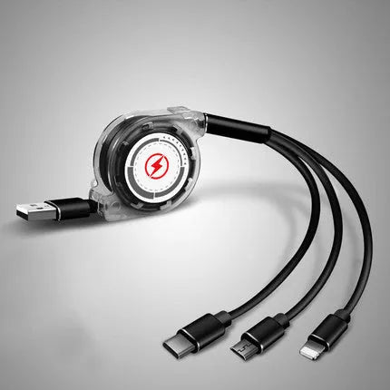 3 in 1 telescopic charging cable extended to 120cm with titanium connectors