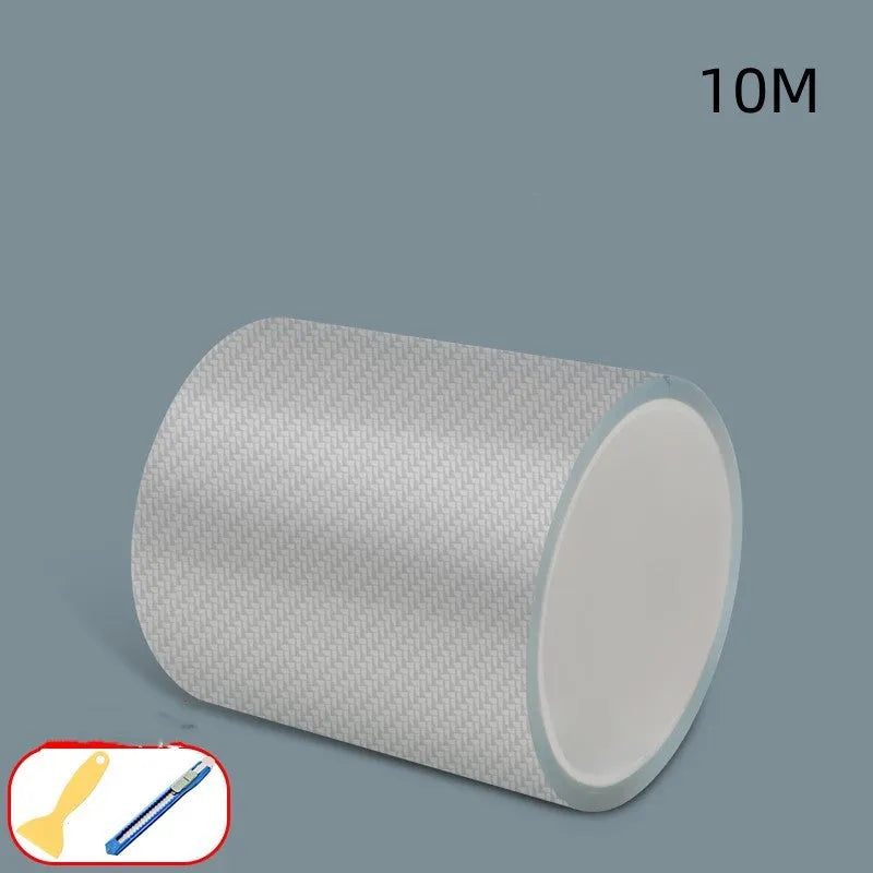 Carbon fibre grain transparent anti-collision strip for car doors and thresholds.
