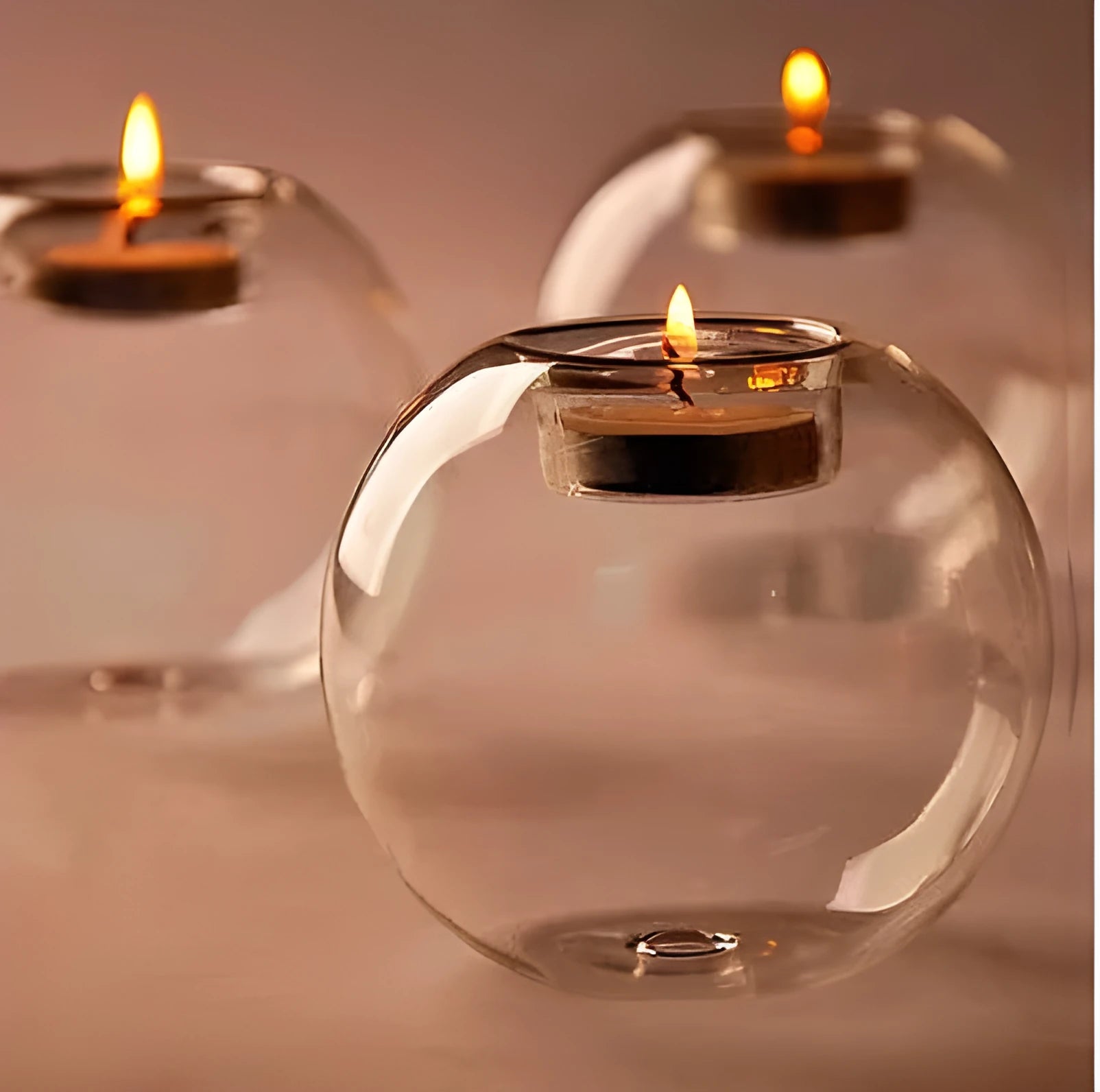Handmade Europe style round hollow glass candle holder with spherical design