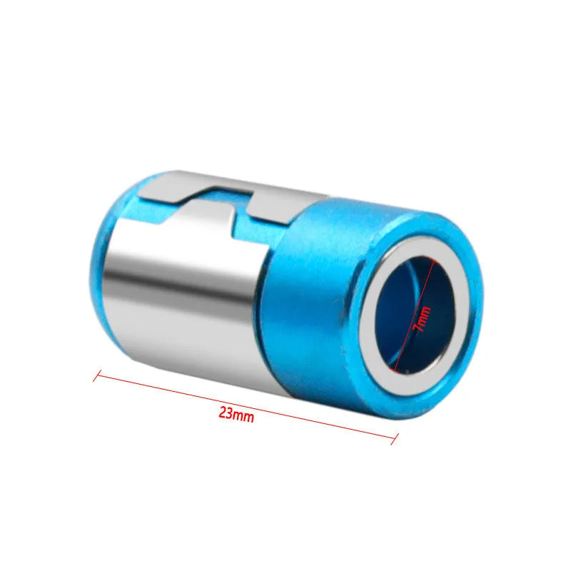 High carbon steel slotted screwdriver bit with a light blue magnetic ring.
