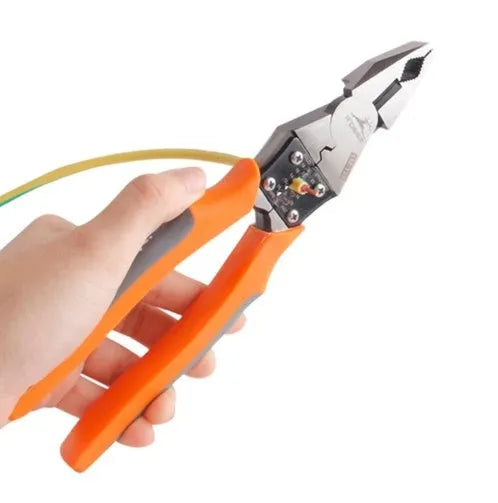 Orange-handled 9-inch multi-function wire cutter pliers with chrome steel clamp head