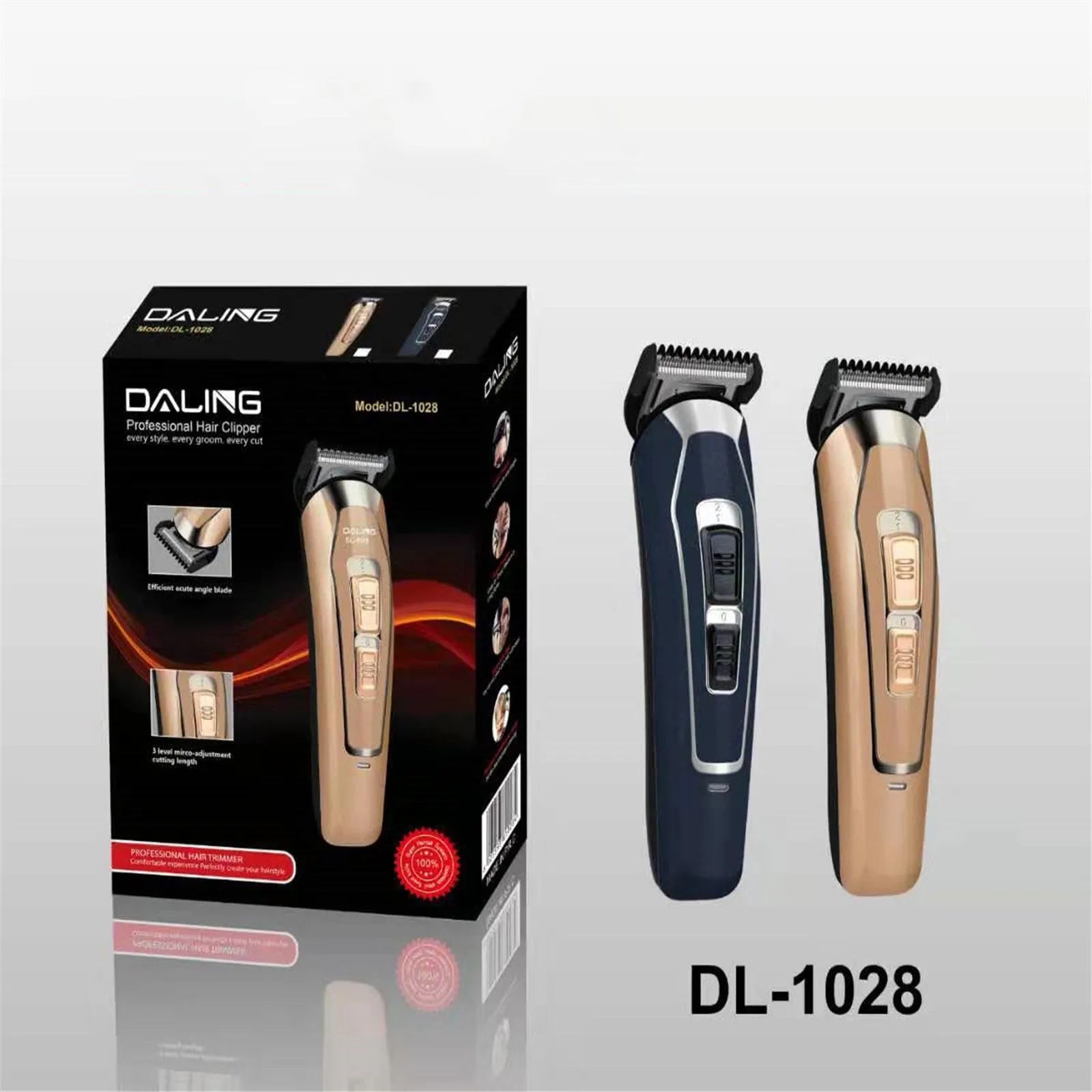 Rechargeable electric hair clipper with stainless steel blades in dark blue or coffee colour with European plug