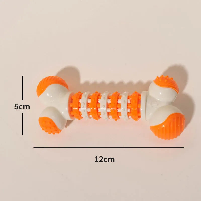 Blue bone-shaped interactive dog toy with treat compartment for small breed teething and chewing