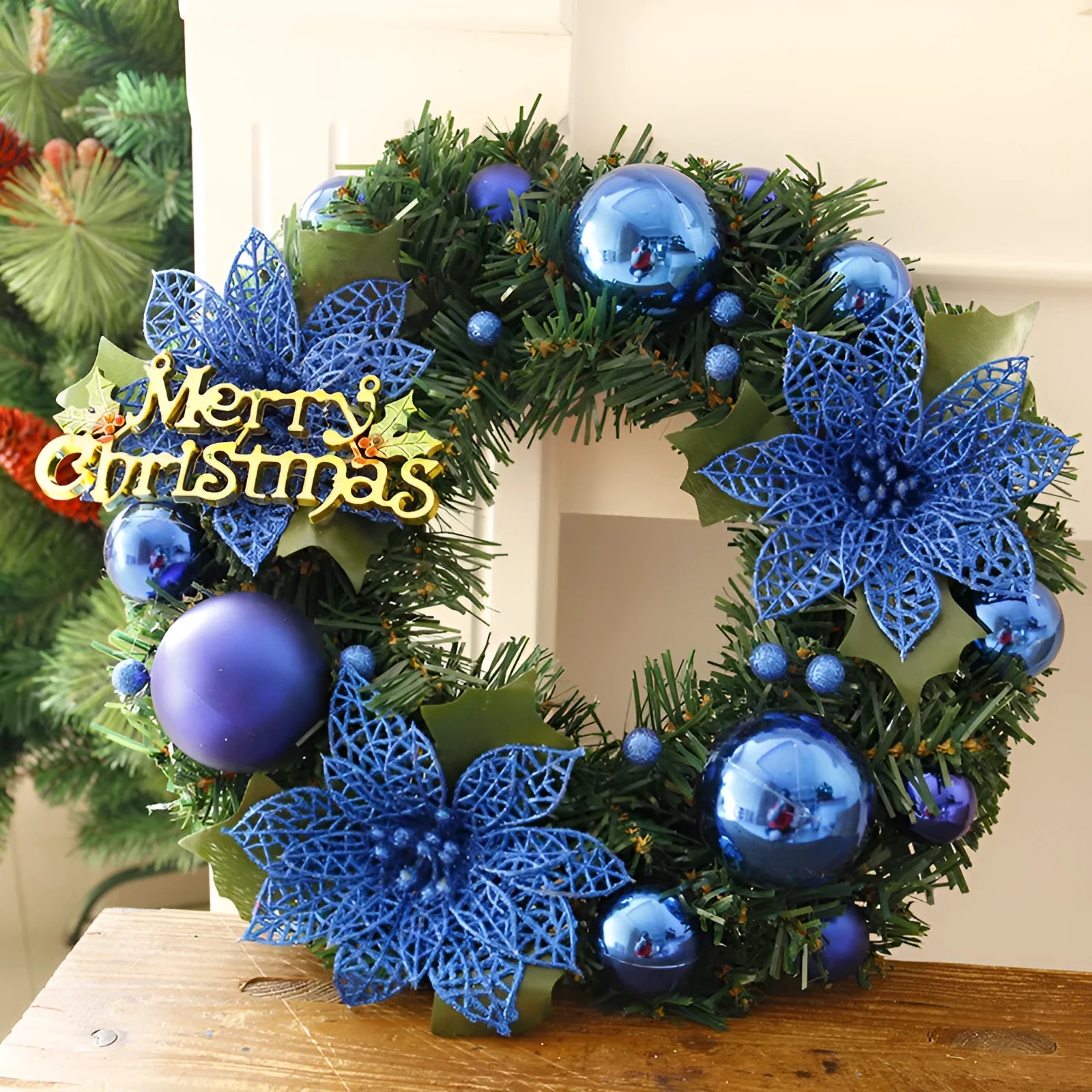 30cm multicolour plastic Christmas wreath for door decoration in six colour options