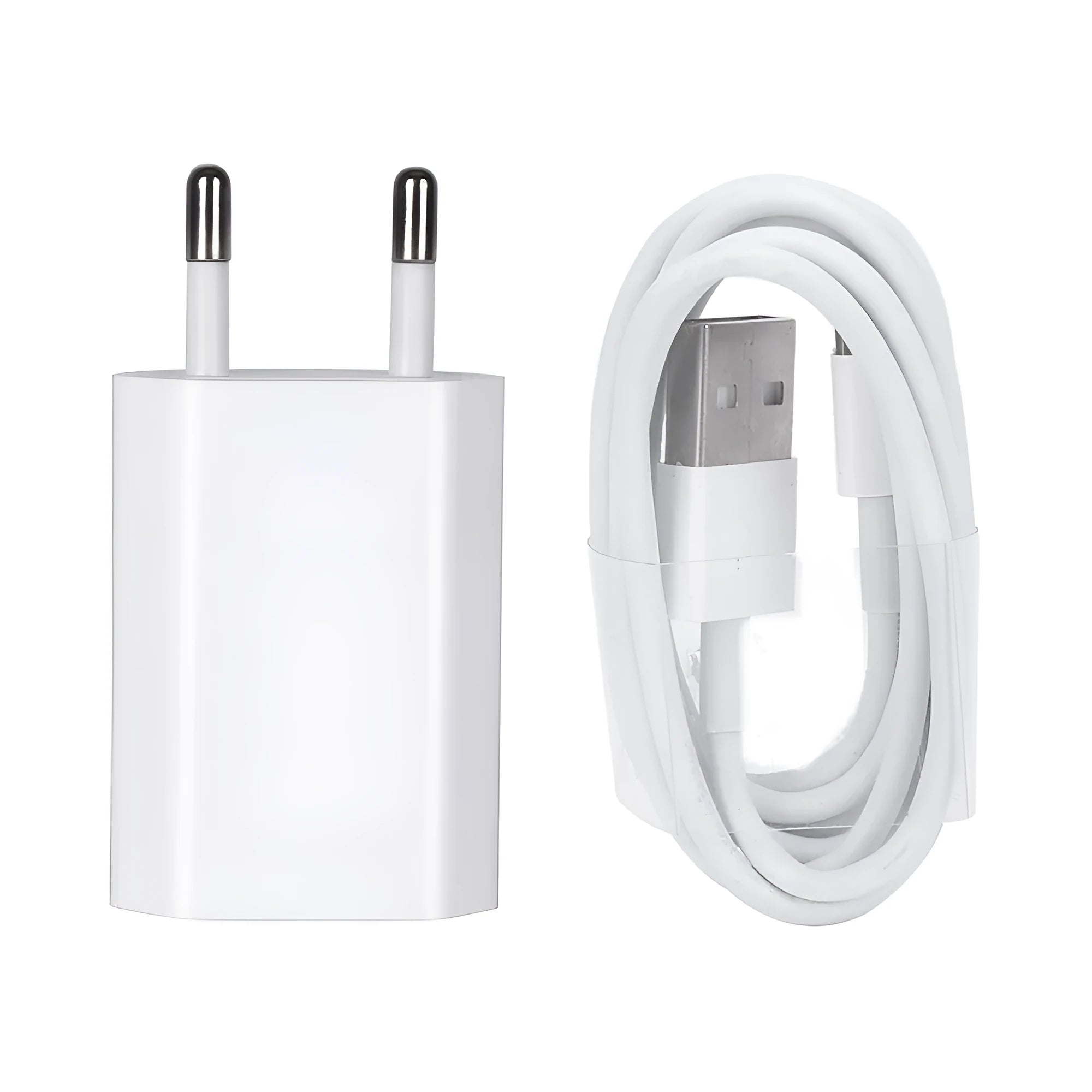 White 5V 2A USB wall charger and cable compatible with iPhone 5 6 X and iPad Air Mini