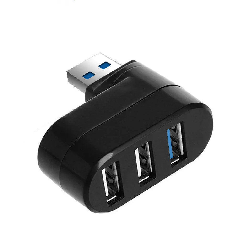 Black or white USB 3.0 hub with four ports on a rotary splitter design.