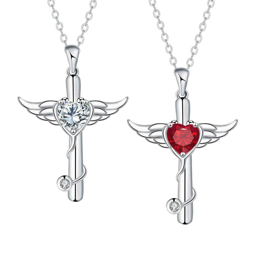 Women's winged cross stethoscope necklace in electroplated copper with personality wings design