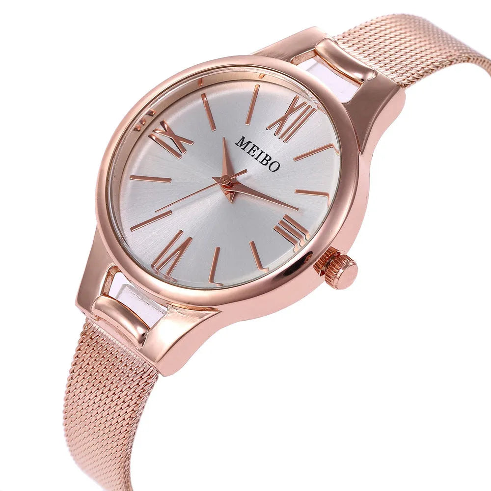 Harmony Sale women's rose gold stainless steel mesh belt watch with round glass dial and pin buckle