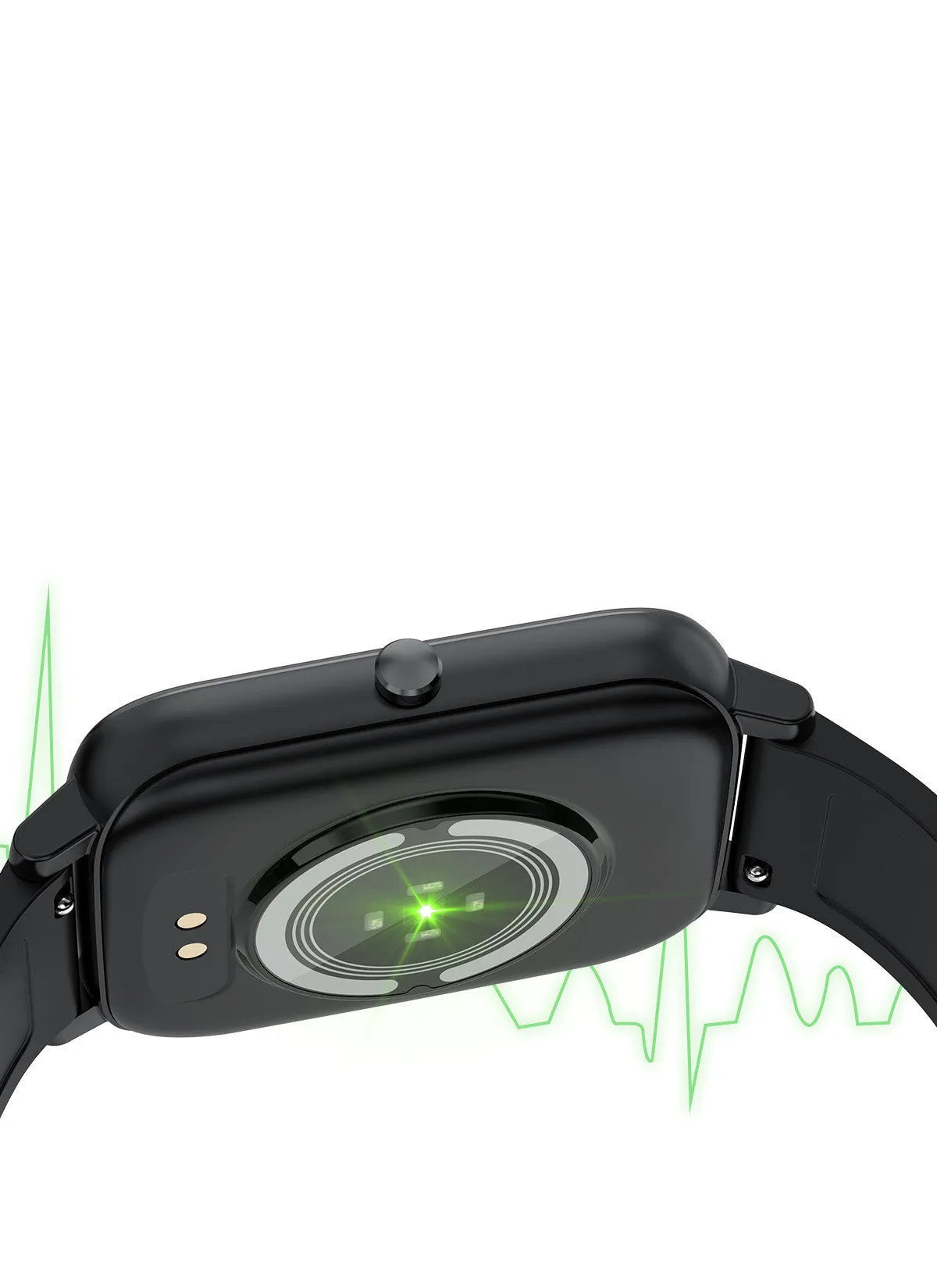 H80 Fashion Sports Smart Watch with black silicone strap and 1.69-inch touch screen displaying heart rate data.