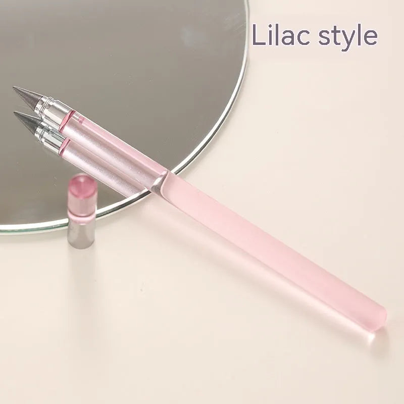 Acrylic transparent sharpening-free pencil with alloy pen head showing coloured refills
