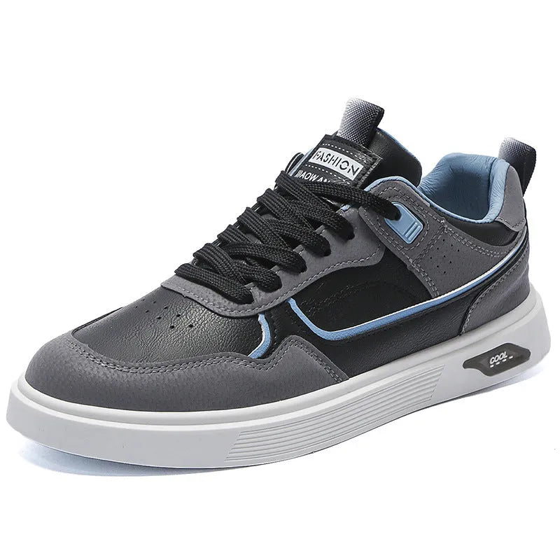 Men's low-top canvas board shoes with mesh lining in black, beige, and grey colours.