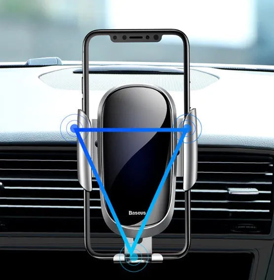 Universal smart car bracket phone holder in black, blue, or silvery mounted on a car dashboard