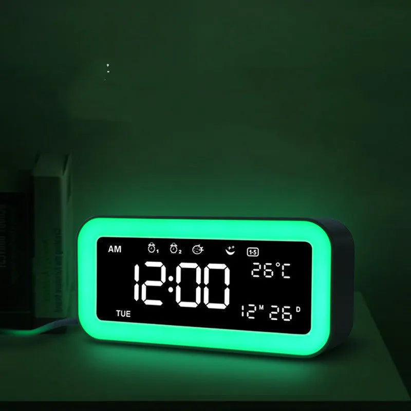 American style rectangular LED atmosphere alarm clock with multicoloured lighting in blue colour option