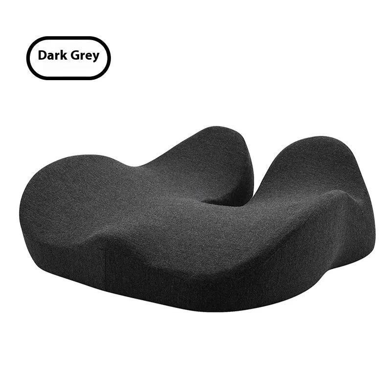 Memory foam office chair cushion in light grey colour showing 12cm thickness