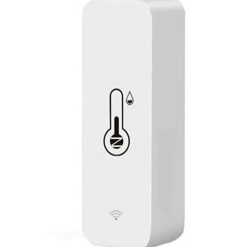 White WiFi temperature and humidity sensor with compact rectangular ABS housing