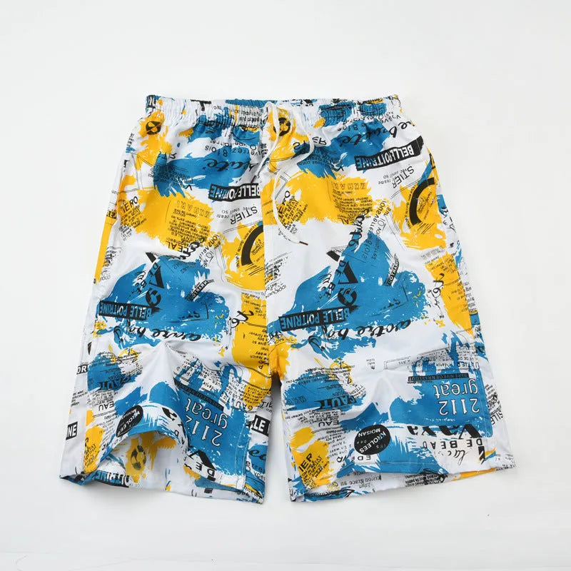 Men's floral printed swimming trunks with five-point design in quick-dry polyester material