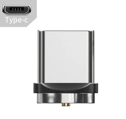 Essager black magnetic USB cable with rotating head and blue LED light, shown connecting to a phone.